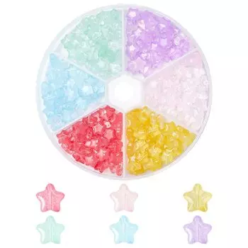 SUPERFINDINGS 6 Colors Star Hole 240 Pieces Glass Beads Star Beads Abacus Beads Spacer Beads Stars with Holes Colorful Mix Fitted Bracelet Necklace