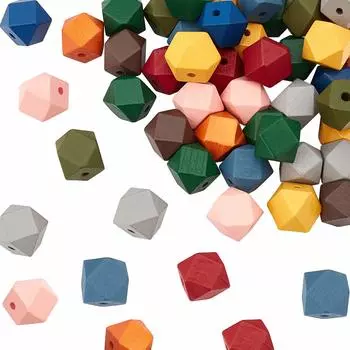 SUPERFINDINGS 80 шт. 10 цветов Деревянные бусины Деревянные бусины Кубические многоугольные соробанские бусины с геометрическим узором Красочные граненые бусины из бука для рукоделия