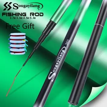 Суперлегкая жесткая удочка, высококачественная телескопическая удочка из углеродного волокна, 2,7-5,4 м, дорожная удочка для ловли карпа, набор поплавков для рыбалки, комбинированный набор для рыбалки 2.7M зелёный