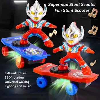 Супермен трюковый самокат с автоматическим вращением, электрический скейтборд, игрушка с музыкой и светом для детей красный