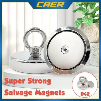 Супермощные неодимовые магниты 42 мм, мини-размер, сила тяги 60 кг, магнитный рыболовный спасательный магнит с потайным отверстием и рым-болтом
