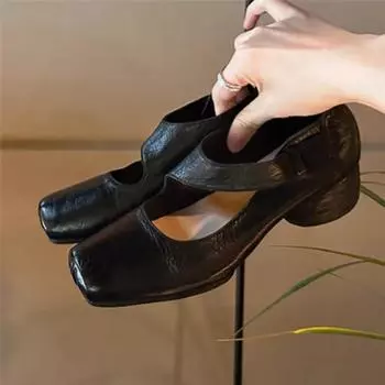 Супермягкая лошадиная кожа~ высококачественная кожа квадратный носок толстый каблук туфли Мэри Джейн женские осенние ретро балетки маленькие кожаные туфли одинарные туфли 34