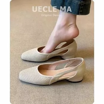 Супермягкая овчина~ крутые одинарные туфли женские с квадратным носком с полым отверстием ретро туфли-лодочки с неглубоким вырезом полые дышащие туфли Мэри Джейн 35