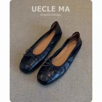 Супермягкая овчина~ натуральная кожа туфли-лодочки женские на плоской подошве нежные вечерние туфли с бантом балетки мягкая подошва туфли-яичницы 35