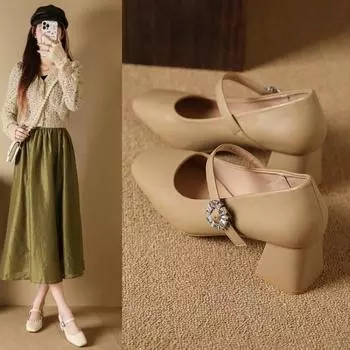 Супермягкие неутомительные туфли на высоком каблуке из овчины для женщин черного цвета, весна и осень, новый стиль, французский ретро, квадратный носок 35