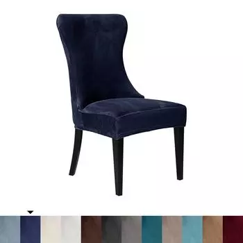 Супермягкий бархатный чехол на стул однотонный всесезонный эластичный для дома, отеля, европейского и американского ресторана, чехол на стул с боковинами one pack темно-синий
