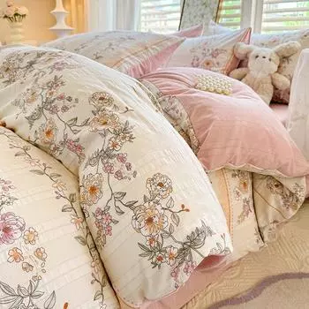 Супермягкий комплект из четырех предметов из чистого хлопка, комплект постельного белья из стираного хлопка, комплект из трех предметов, простыня для спальни, пододеяльник 1.2m bed