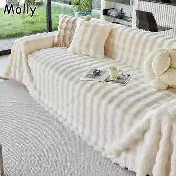 Супермягкий однотонный плюшевый чехол для дивана с имитацией кроличьего меха, нескользящее мягкое полотенце для дивана в гостиной, одеяло для дивана 90x90cm
