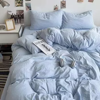 Супермягкий постельный комплект 4 предмета, пододеяльник из чистого стираного хлопка, простыня, пододеяльник размера фулл, шапка для кровати, студенческий комплект из трех 4 предметов Single quilt 150x200cm