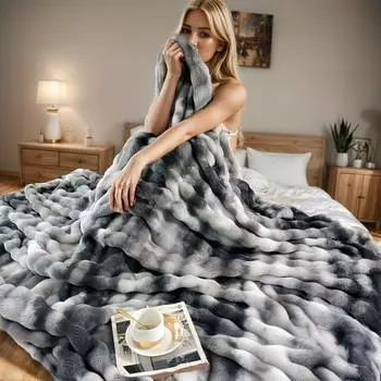 Супермягкое одеяло-шаль из искусственного меха кролика, тепло и уютно на все времена года 100 * 150cm