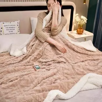 Супермягкое шерстяное одеяло для кровати, дивана, кушетки, осеннее теплое одеяло из ламе для офиса, кондиционирования воздуха и сна, путешествий 100x150cm камео розовый