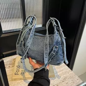 Суперпопулярная корейская джинсовая сумка для женщин, новая тенденция, повседневная сумка через плечо для поездок на работу, универсальная сумка через плечо большой вместимости Bajavascript:г
