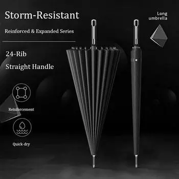 Суперпрочный ветрозащитный зонт с 24 ребрами, автоматически открывающийся, с длинной ручкой, большой мужской деловой зонт с усиленной рамой, солнцезащитный козырек для женщин