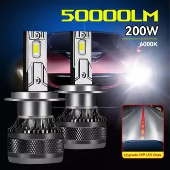 Суперяркие автомобильные светодиодные лампы H4 H7 H1 H8 H11 50000LM 6000K Белый 200W Автомобильные светодиодные лампы Turbo Противотуманные фары 12V