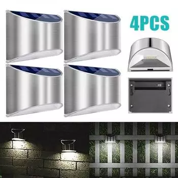 Суперяркие светодиодные светильники на солнечных батареях для дверей, ограждений, настенные светильники для наружного садового освещения 4 PCS