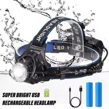 Суперяркий светодиодный налобный фонарь для рыбалки, кемпинга, 3 режима освещения, поддержка телескопического зума.