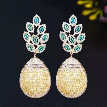 Суперроскошные длинные серьги CMM с ананасом и желтым цирконием жёлтый