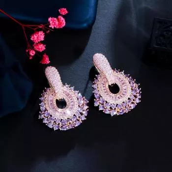 Суперроскошные фиолетово-розовые серьги WWJ с кубическим цирконием разноцветный