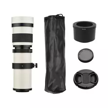 Супертелеобъектив с зумом для камеры MF F/8,3–16 420–800 мм, крепление T2 с переходным кольцом для байонета FX 1/4 белый