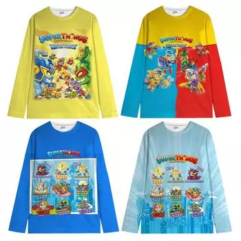 SuperThings 10 Детская одежда для мальчиков и девочек Детская одежда с рисунком Топы с длинным рукавом Детская одежда Осень-зима Хлопковая толстовка с принтом 100 белый