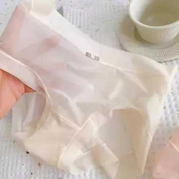 Супертонкие проницаемые для льда трусы-маски для лица для женщин, большие летние тонкие трусы со средней талией, бесшовные дышащие сексуальные кружевные шелковые трусики-шорты M