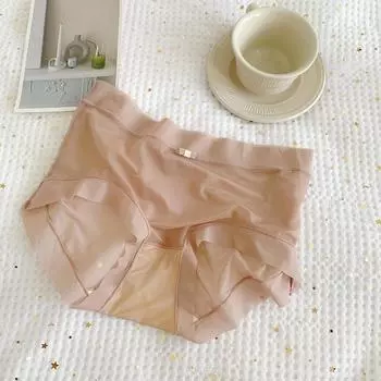 Супертонкие проницаемые для льда трусы-маски для лица для женщин, большие летние тонкие трусы со средней талией, бесшовные дышащие сексуальные кружевные шелковые трусики-шорты M