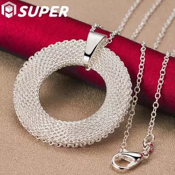 Супертонкое колье из стерлингового серебра 925 пробы с круглым кулоном, свадебные модные украшения 45cm