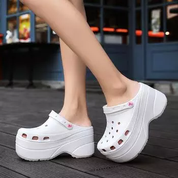 Супервысокие сандалии, летние женские шлепанцы, сандалии на платформе, уличные пляжные тапочки на толстой подошве, шлепанцы, садовая обувь, размеры 35–43 36 чёрный/белый