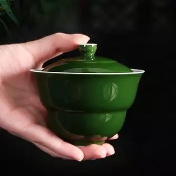 Супница - Фарфоровый чайный сервиз Kung Fu, цветная глазурь, антиожоговый, изумрудный, миска для заваривания чая, бытовой минимализм, 2 шт., в форме тыквы 150ml красный