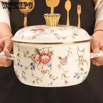 Суповая кастрюля, эмалированная утолщенная суповая кастрюля с двойным ухом, устойчивая к высоким температурам кастрюля для тушения, кипящая кастрюля, кухонная плита, газовая плита с открытым пламенем, универсальная кухонная посуда