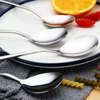 Суповая ложка с длинной ручкой, серебряная, ложки для еды, нержавеющая сталь, ложка для помешивания, прочная, для напитков, супа, кухонные принадлежности