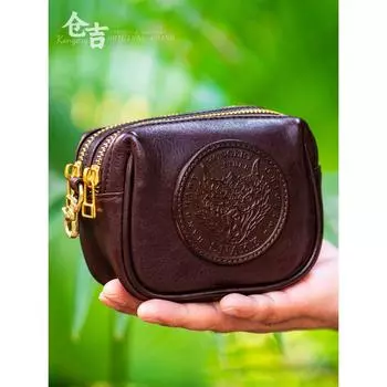 [Supreme Double Layer] Wenwan Storgage Bag! Cangji Handmade Cowhide Olive Kernel Peach Kernel Bracelet Bag Change Handbag Mocha Cafe
