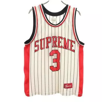 Supreme Striped Pattern No sleeve game shirt S white mesh Men s Used