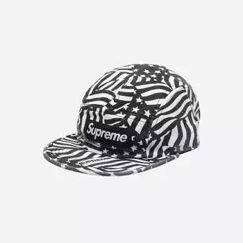 Supreme Washed Chino Twill Camp Cap Black Flags 20SS -