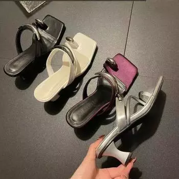 Suqare Toe 6 см атласные элегантные фиолетовые туфли на высоком каблуке мюли для женщин летняя одежда для вечеринок дизайнерская роскошь 35