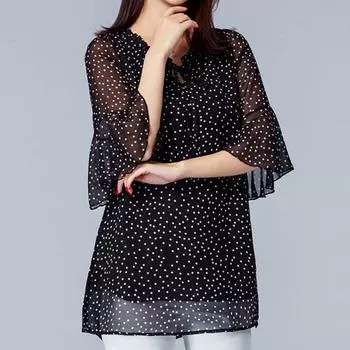 SURE XIAO STORY Корейская модная одежда 2020, шифоновая блузка, женские топы с бантом в горошек, рубашки больших размеров M чёрный