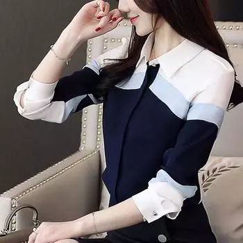 SURE XIAO STORY Модные женские топы и блузки 2021, шифоновые блузки, рубашки, женские топы с длинным рукавом S синий