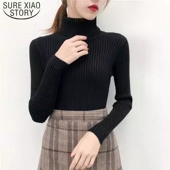 SURE XIAO STORY, женский свитер с длинными рукавами, весна-осень-зима, однотонный свитер с воротником, женские повседневные свитера One Size абрикосовый