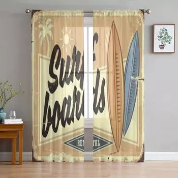 Аренда досок для серфинга, ретро-пляжные роскошные шифоновые прозрачные шторы для гостиной, спальни, оконные вуали, тюль, занавески 135W x 114H(cm)