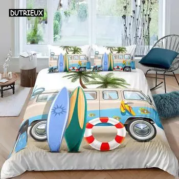 Surf Duvet Cover Set Beach Printed Hawaii Vacation Bedding Set for Adult Women Girl Tropical Botanical Cover EU Single 135x200cm