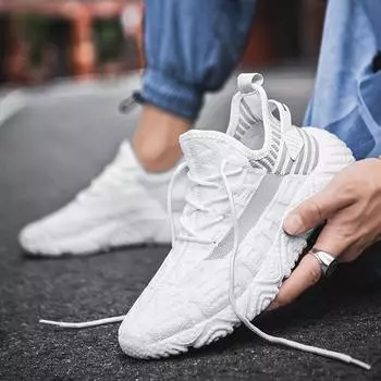 Surface Flying Woven Sneakers Outdoor Running Professional Training Fashion Flats Men Casual Shoes Summer Breathable Mesh Shoes 39 белый