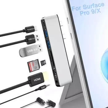 Surface Pro 11 Hub 4K Thunerbolt 4 PD мм Audio SD TF Card Reader Surface Pro9 USB Hub Triple Display Pro для Surface Pro X 9/Pro 10/Pro HDMI, USB-C