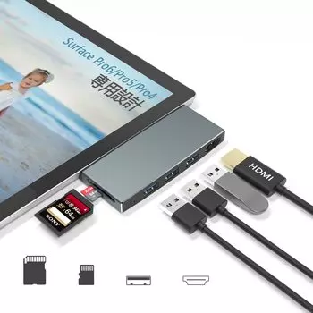 Surface Pro 4 выделенный USB-концентратор HDMI-порт кард-ридер USB высокоскоростная передача данных Multi 6 в 1 алюминиевый USB-адаптер-преобразователь док-станция 6/Pro