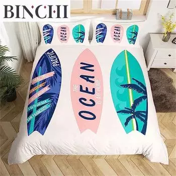 Surfboard Summer Sea Surfing Theme Duvet Cover Ocean Theme Bedding Set For Kids Boys Teens Soft Polyester Quilt Cover Decoration EU single(135x200cm)