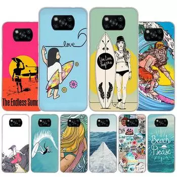 Surfboard Surfing Art Surf Girl Summer Cover Phone Case For Xiaomi Poco X3 GT X4 NFC M4 Pro M3 M2 F3 F2 F1 Mi Note 10 A3 A2 Lite Xiaomi Poco X3