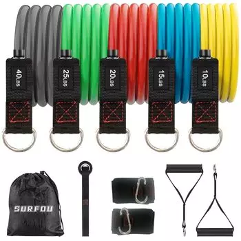 SURFOU Training Muscle Training Fitness Natural Rubber 5 Pieces by Door Ankle Storage Bag 11 for Home Use Tube, Goods, 50kg/110LBS, Pull-up Tube, чёрный