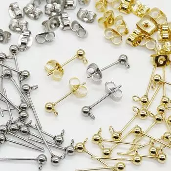 Серьги-кольца из хирургической нержавеющей стали, 3 мм, круглый шарик с фиксатором, золото, серебро, 2 цвета, 20 пар, набор из 40 штук