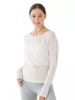 suria Yoga Wear свободный размер Suria с длинным рукавом, короткая длина, смесь кашемира и тенселя [топ Scrunch] кремово-белый SU-T267