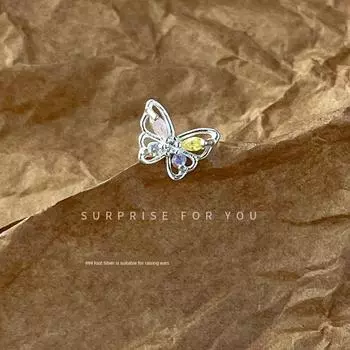 Surprise 999 Sterling Silver Butterfly Studs Ear Bone Stud Women s Unique Fancy Earrings Exquisite and Small Ear-Caring [Single] regular pink yellow butterfly
