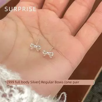 Surprise 999 Sterling Silver Mini Bow Ear Studs Women Ear Piercing Sleep Free Pick-up Foot Silver Otica Ear Stud [999 full body Silver] Regular Bows